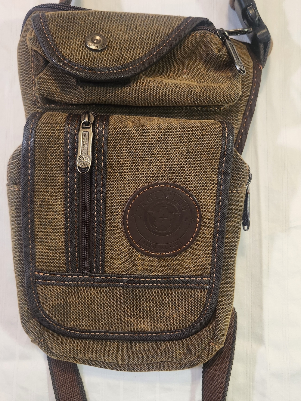 Brown Canvas Sling Bag for Men with Leather Trim - Casual Crossbody